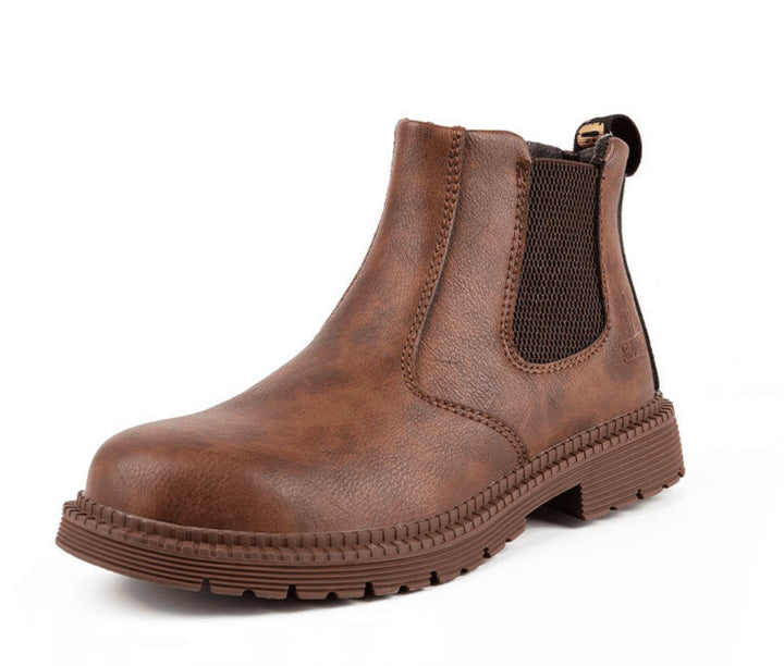 Men's classic brown leather Chelsea boots, comfort fit, slip-on style, casual & dress footwear