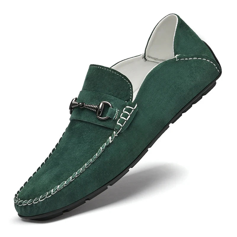 Men's casual dress suede loafers in a light beige, perfect for a relaxed yet polished look, slip-on