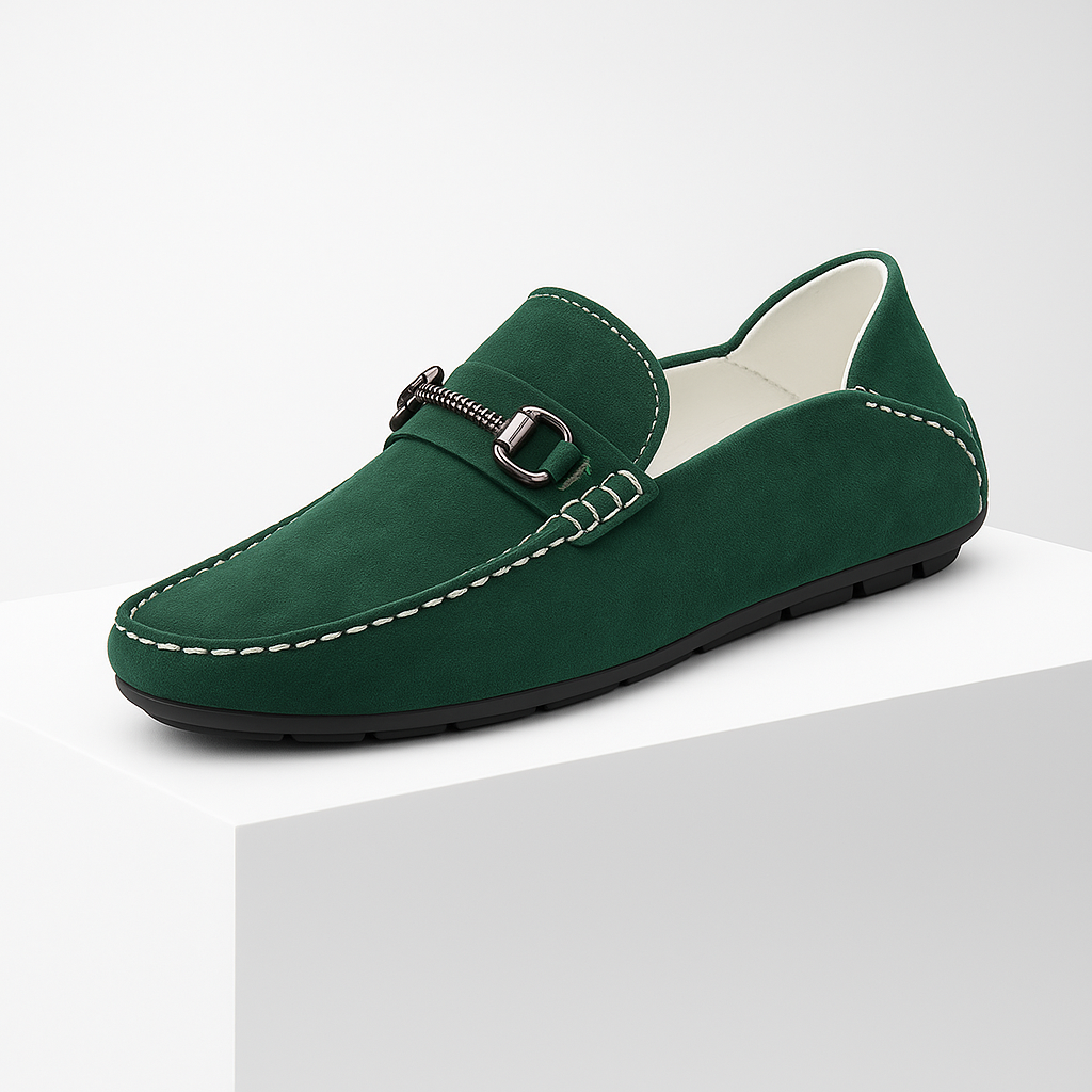 Pair of men's classic suede bit loafers in a rich burgundy color, elegant and cozy footwear