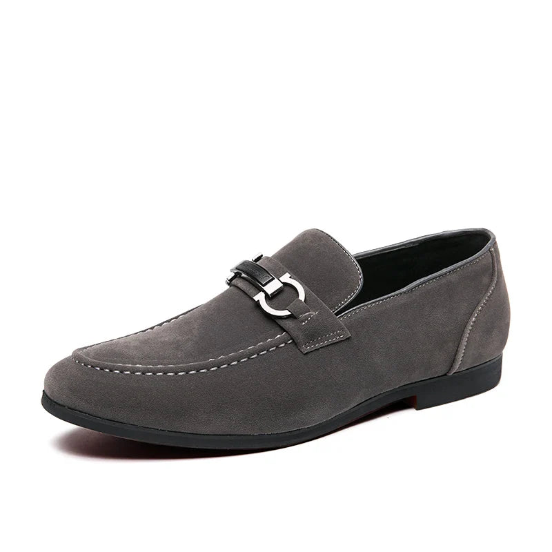 Side view of a men's burgundy suede bit loafer, emphasizing its sleek design and comfort.