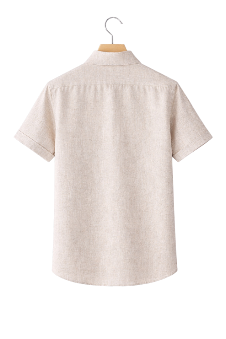Lightweight men's spring/summer button-down shirt, a versatile long sleeve for warm weather.