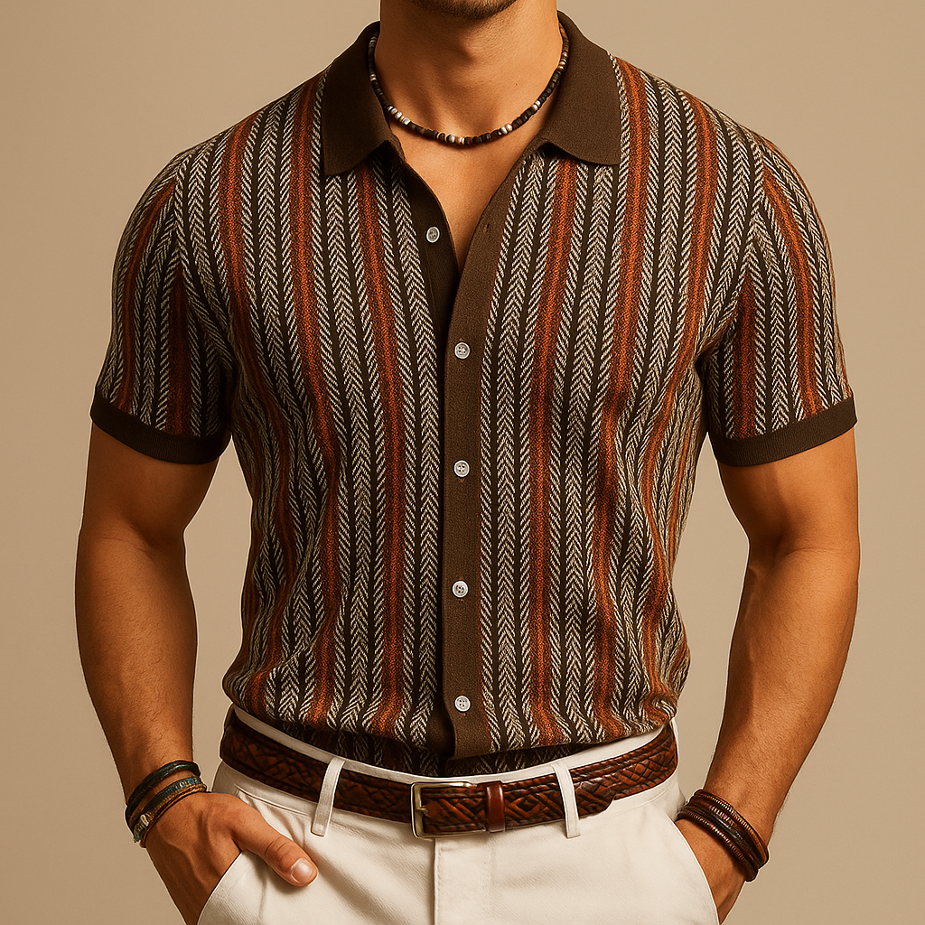 Stylish men's long sleeve button-down shirt. Modern herringbone pattern offers a sophisticated, semi-formal appeal.