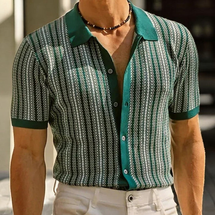 Men's semi-formal long sleeve button-down shirt. Classic style with a modern herringbone pattern, perfect for men's fashion.