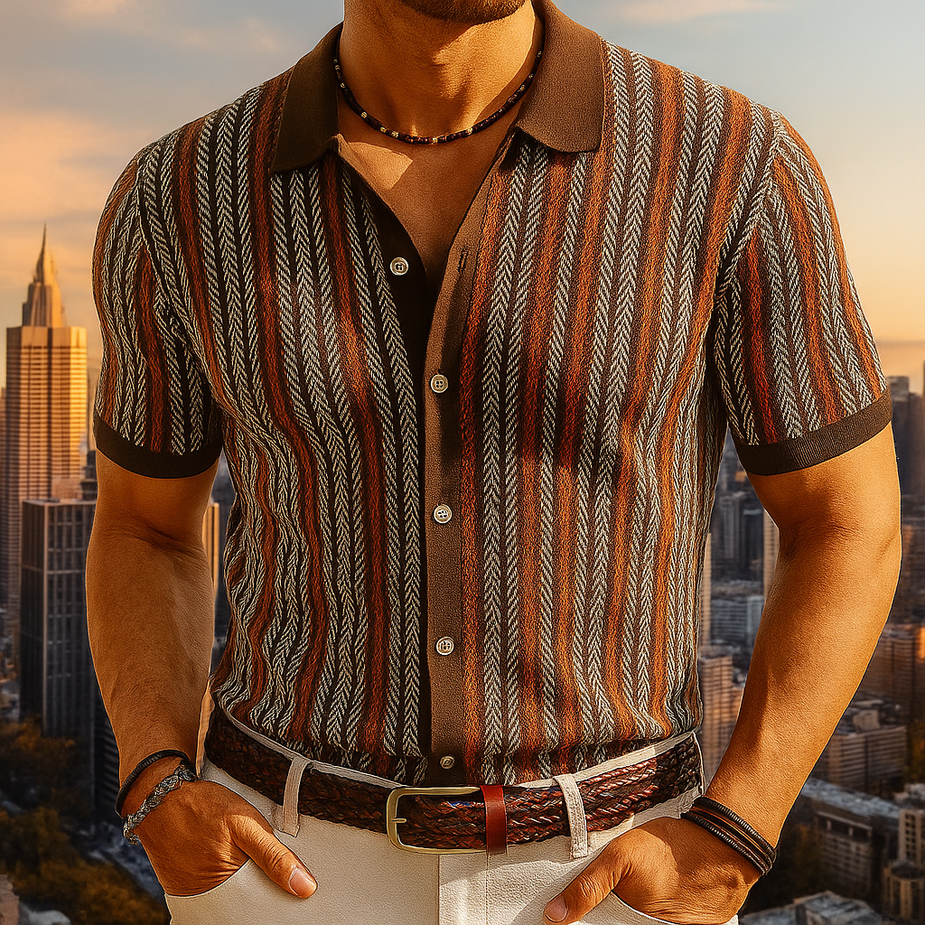 Men's classic long sleeve button-down shirt. Modern herringbone pattern; versatile men's apparel for casual or semi-formal.