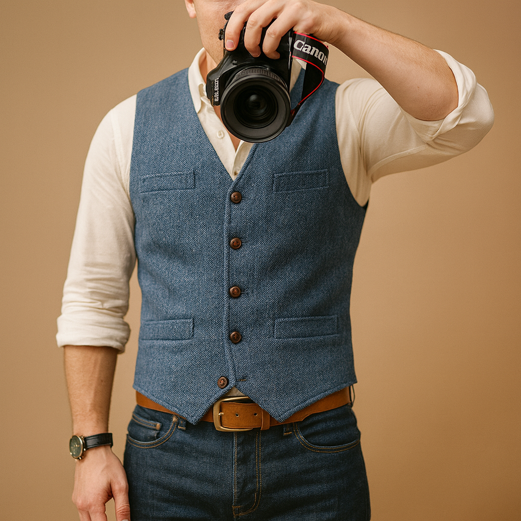 Men's Classic Buttoned Vest, tailored fit, ideal for formal or casual layering, a timeless men's fashion piece.