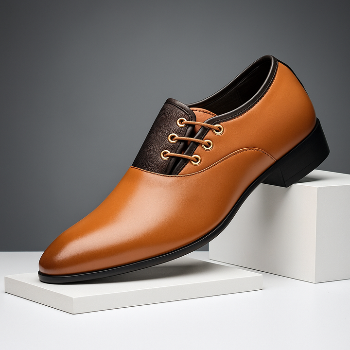 Men's classic caramel leather oxford dress shoes, lace-up, for formal business attire
