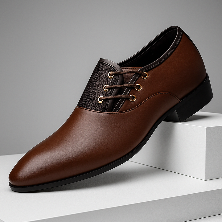 Stylish brown leather oxford dress shoes for men, perfect for business and formal events