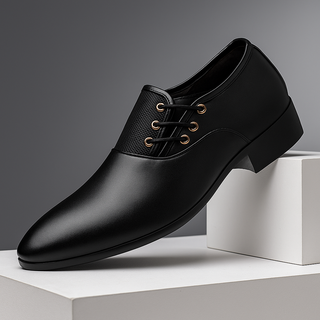 Elegant black leather lace-up oxford shoes for men, a classic and versatile dress shoe option