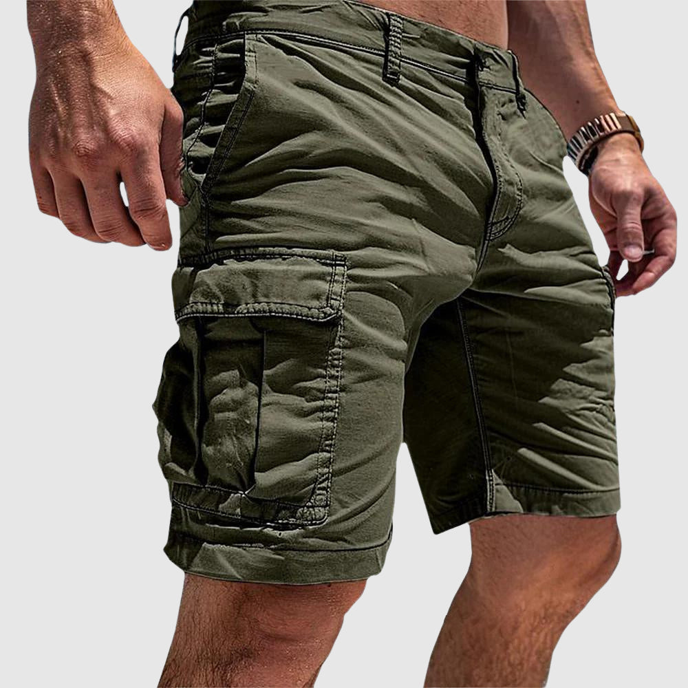 Comfortable men's knee-length cargo shorts, designed for everyday wear, casual style, and outdoor utility with functional pockets.