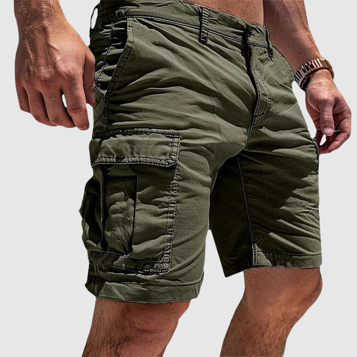 Comfortable men's knee-length cargo shorts, designed for everyday wear, casual style, and outdoor utility with functional pockets.