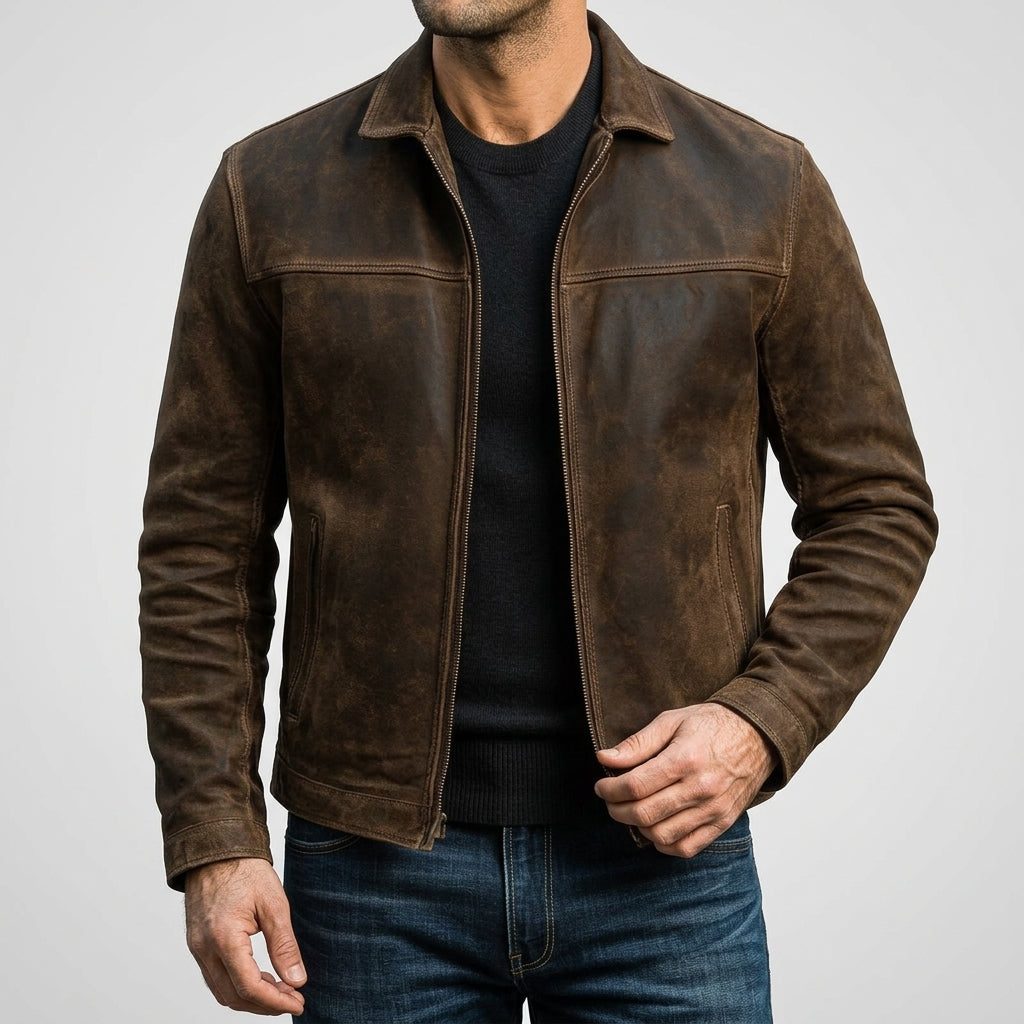 Men's classic Carver jacket, front view. Timeless style, versatile outerwear for casual or elegant fashion.