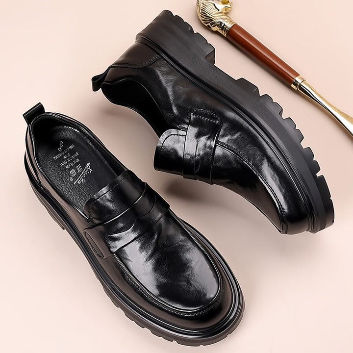 Stylish men's brown chunky penny loafers. Comfortable slip-on footwear for classic, smart-casual & office looks.