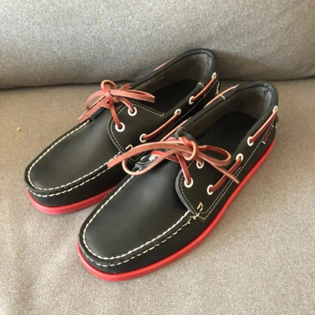 Nautical men's boat shoes, comfortable moccasin style. Lace-up deck shoes for men's summer fashion.