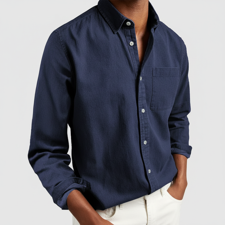 Men's classic fit button-down long sleeve casual shirt, perfect for versatile everyday wear and smart casual style.