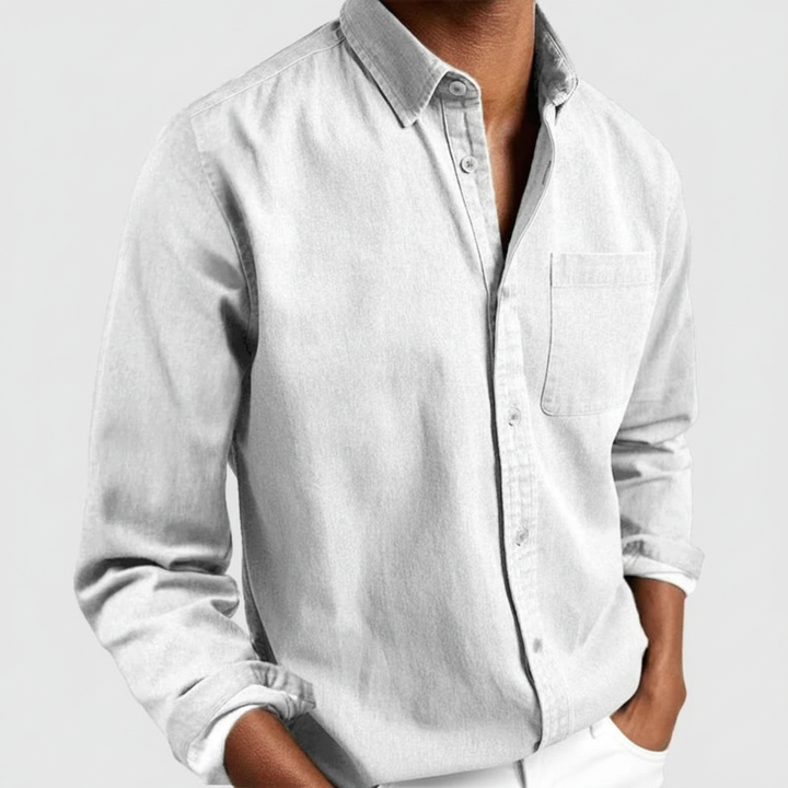 Comfortable men's button-down long sleeve casual shirt, perfect for everyday style and smart casual occasions.