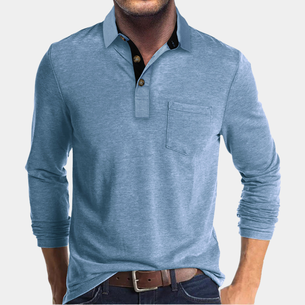 Men's Classic Fit Long Sleeve Polo Shirt with Chest Pocket.