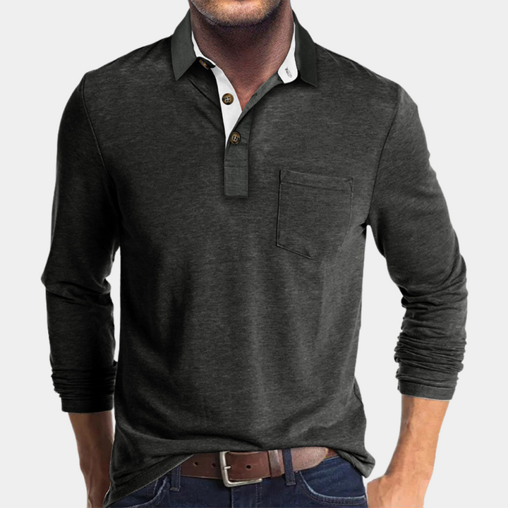 Classic Fit Men's Long Sleeve Polo shirt featuring a practical chest pocket, perfect for daily wear.