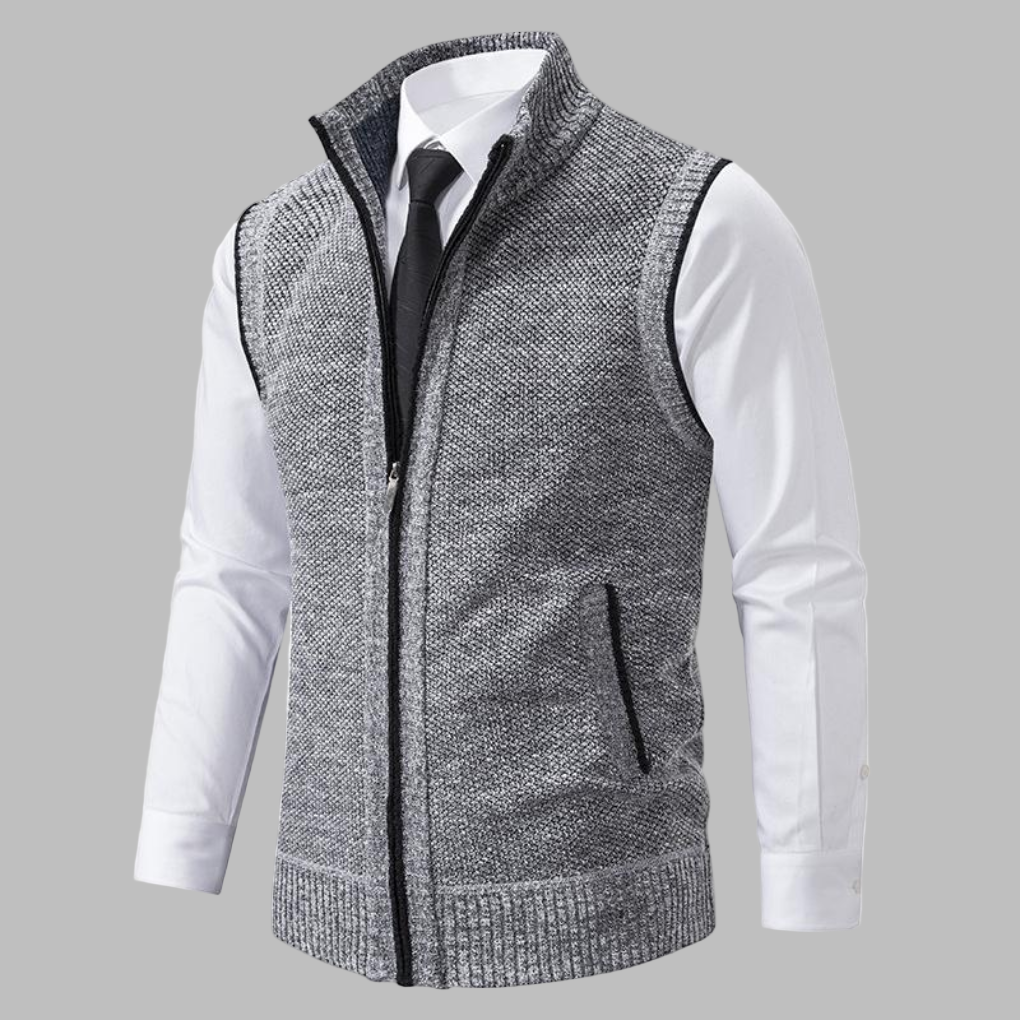Stylish men's zip-up vest, ideal for business attire or casual elegance. A versatile waistcoat for any man's wardrobe.