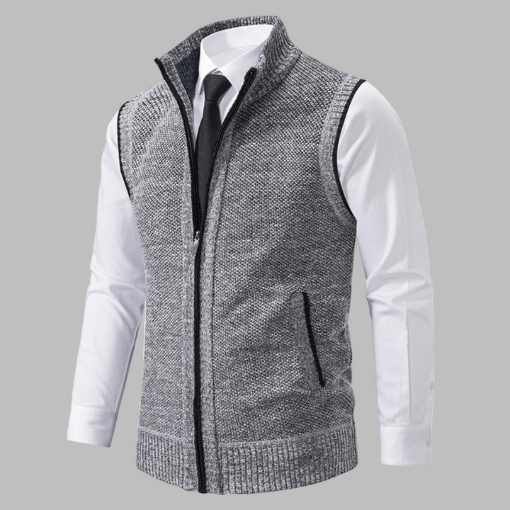 Stylish men's zip-up vest, ideal for business attire or casual elegance. A versatile waistcoat for any man's wardrobe.