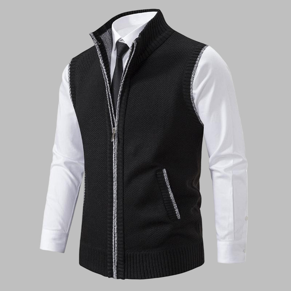 Warm men's full-zip sleeveless jacket, a classic vest offering casual elegance and versatile layering for men.