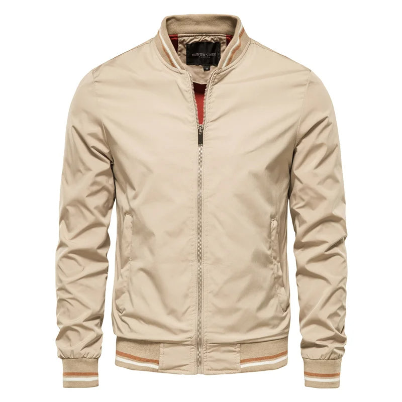 Zip-up men's lightweight baseball bomber jacket, comfortable and ideal for cool weather everyday wear.
