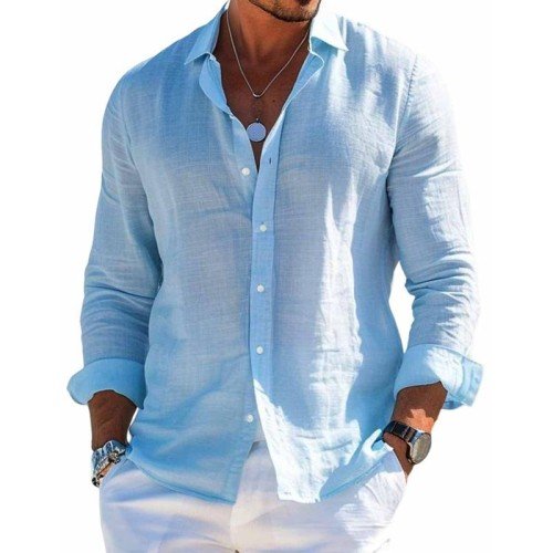 Effortlessly stylish men's summer button-down shirt. Perfect long-sleeve top for casual warm-weather occasions. Comfortable.
