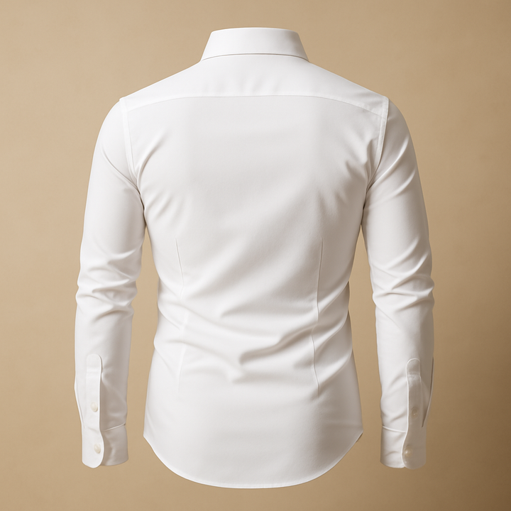 Versatile men's long sleeve dress shirt, refined fabric perfect for business casual or events.
