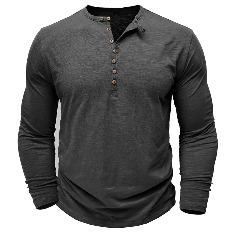 Men's classic long-sleeve henley shirt in soft cotton, perfect for casual wear.