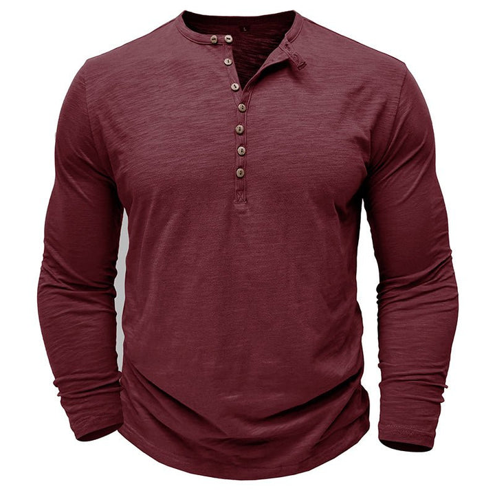 Men's classic henley shirt, featuring a slightly tailored yet comfortable fit.