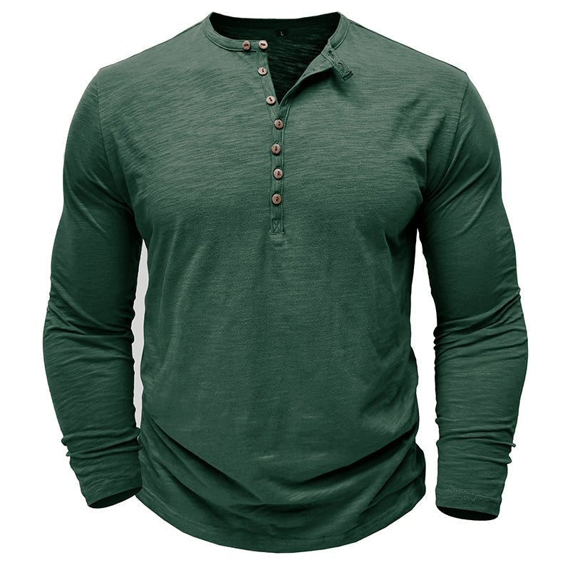 Versatile men's long-sleeve henley, a wardrobe essential for all seasons.