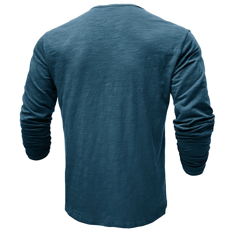 Soft knit men's henley top, offering comfort and timeless style.