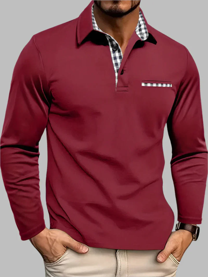Breathable men's long-sleeve polo shirt, perfect for spring/summer. Classic style, tailored fit, cotton blend fabric.