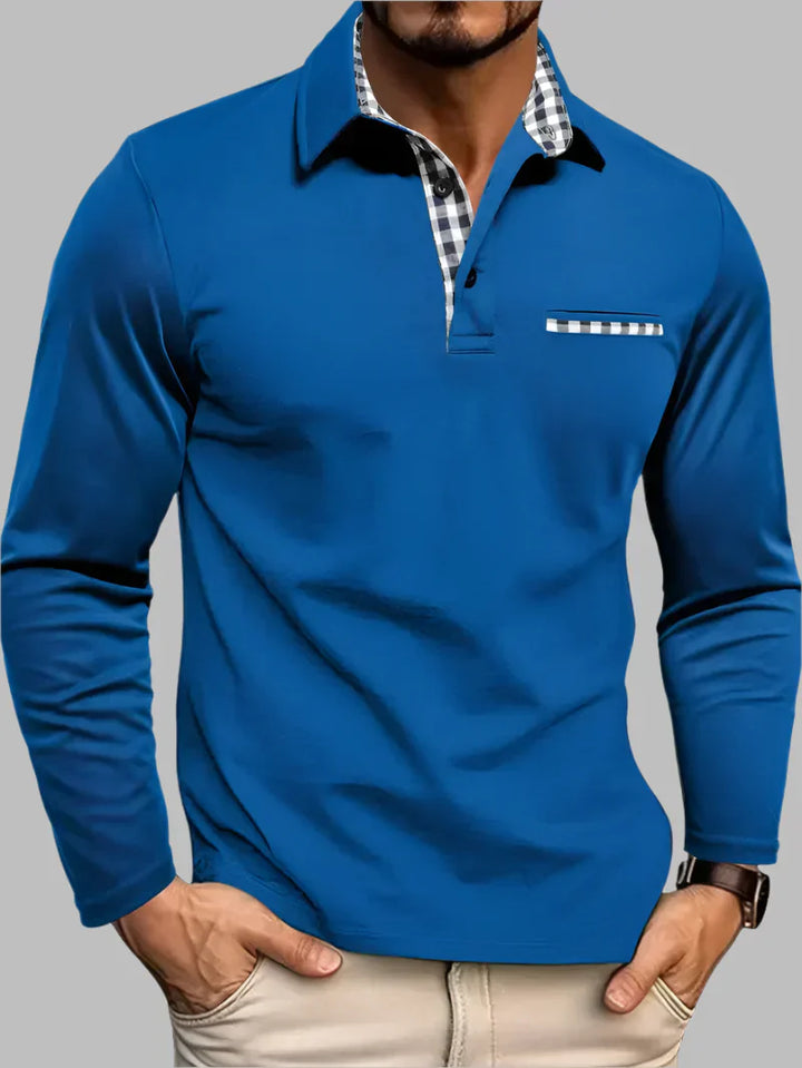 Stylish men's classic long-sleeve polo shirt with button placket. Tailored fit, breathable cotton blend for spring.