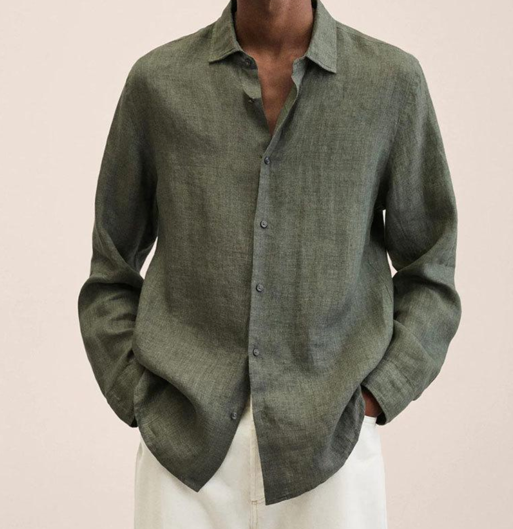 Effortless men's long sleeve summer shirt, classic collar, breathable fabric, and a relaxed, casual fit.