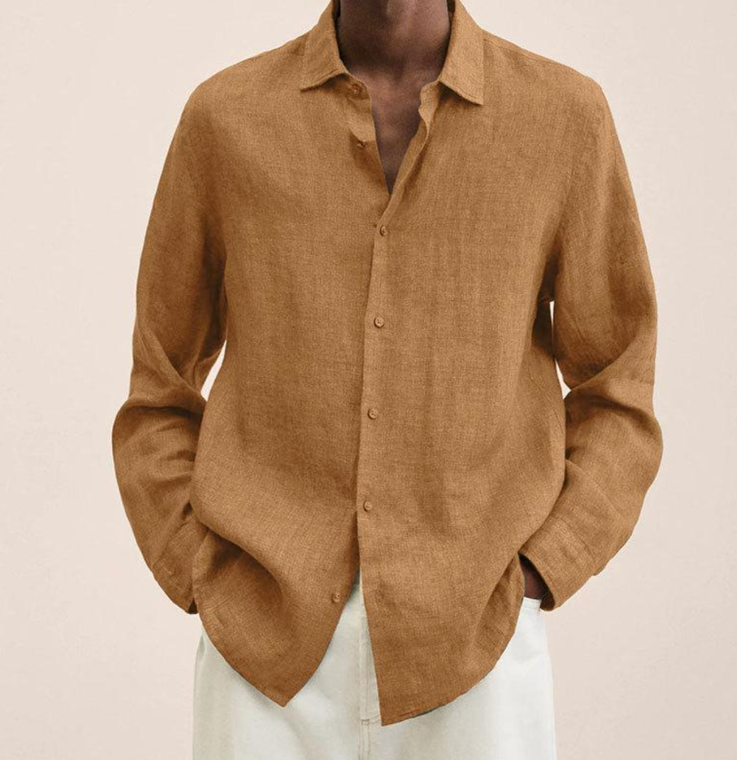 Men's casual long sleeve summer shirt with a classic collar, featuring a relaxed fit and breathable design.