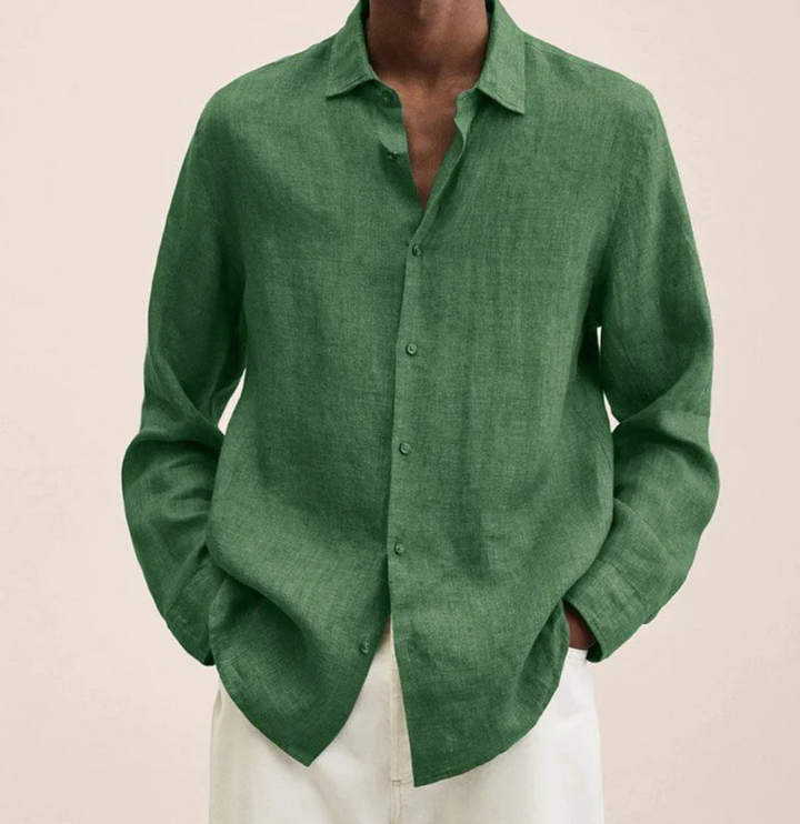 Men's apparel: long sleeve summer shirt with a classic collar, button-down, and breathable for comfort.