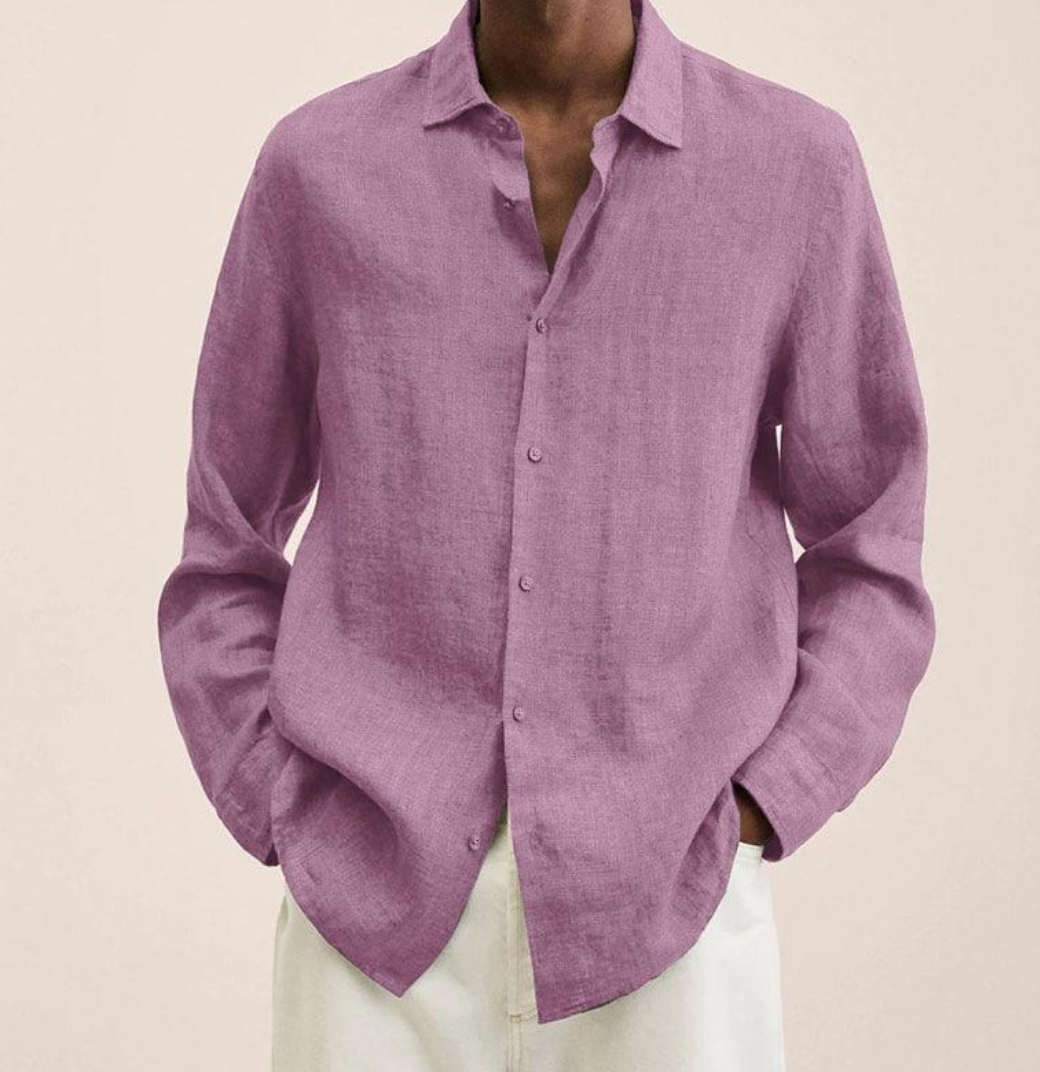 Casual men's long sleeve summer shirt, relaxed fit, and breathable material, perfect for warm weather.