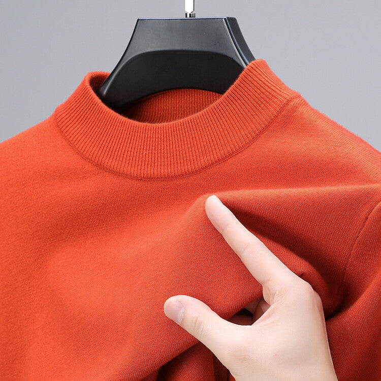 Comfortable men's classic mock neck pullover sweater, ideal long sleeve layer for fall & winter style.