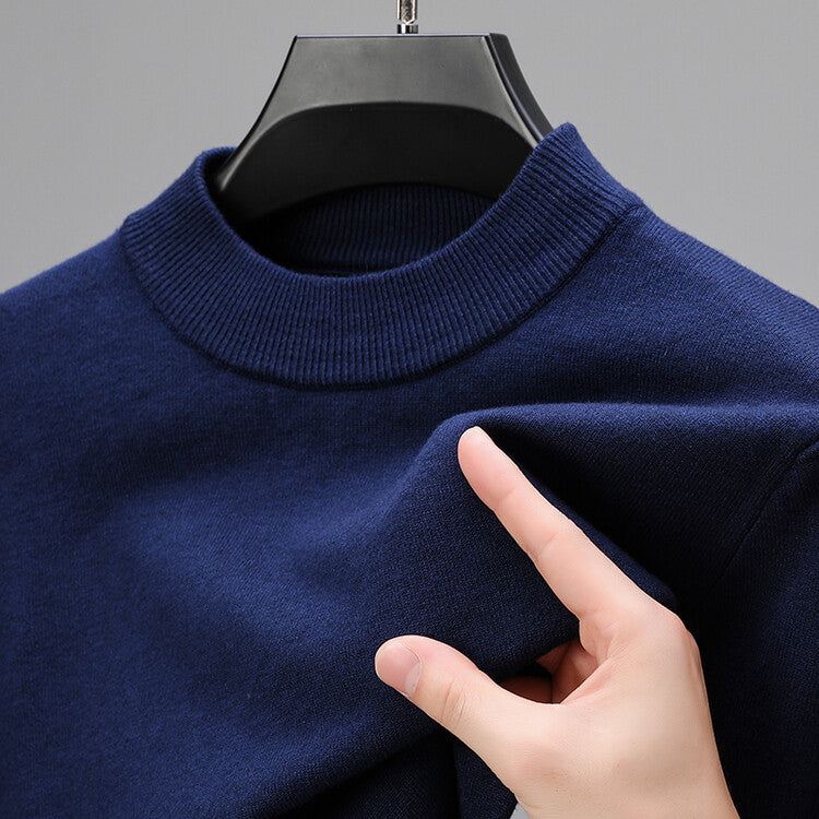Men's classic mock neck long sleeve pullover sweater, a stylish staple for casual and smart casual outfits.