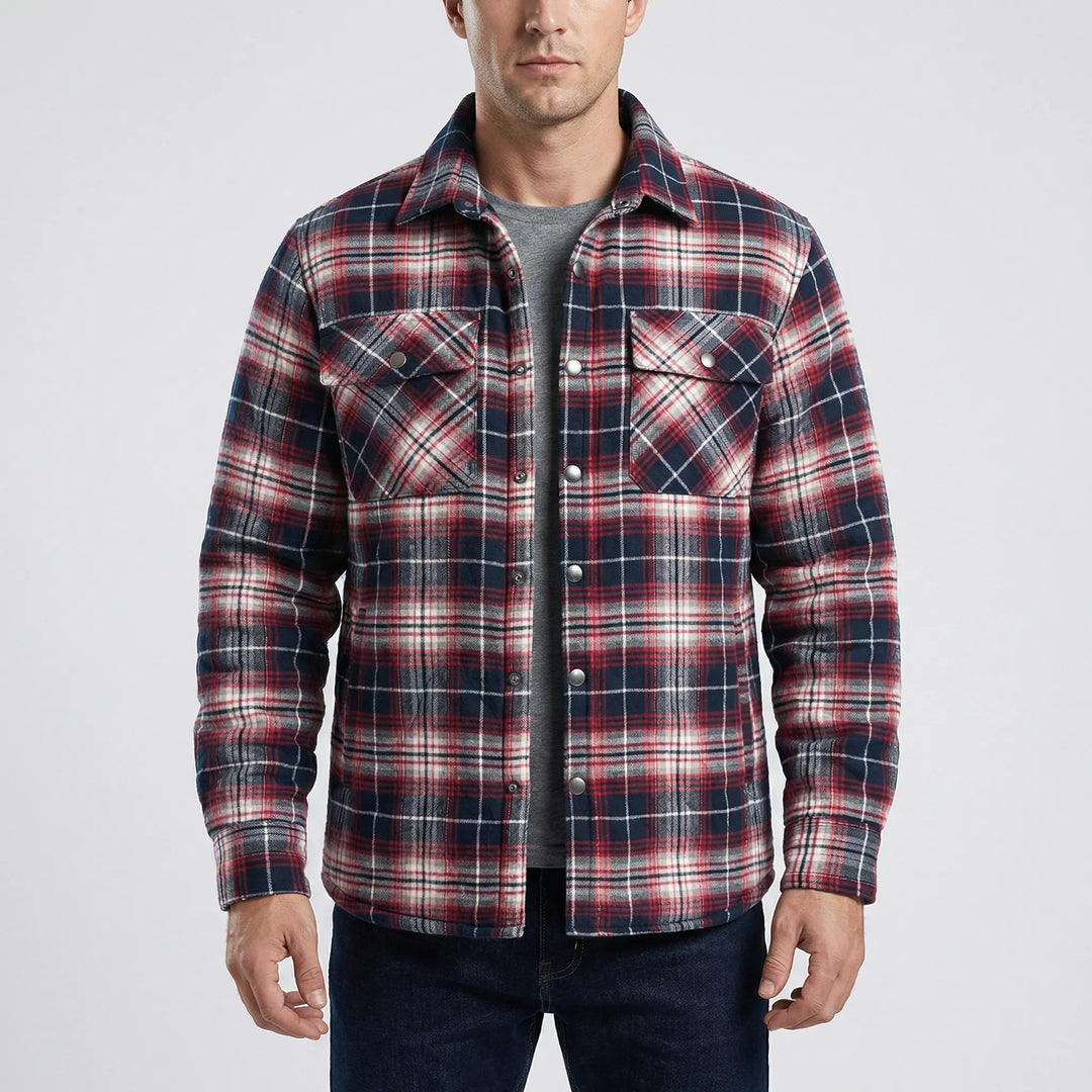 Stylish men's winter lumberjack jacket in classic plaid, offering warmth & comfort for mens fashion.
