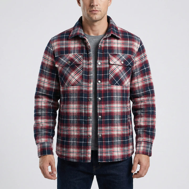 Stylish men's winter lumberjack jacket in classic plaid, offering warmth & comfort for mens fashion.
