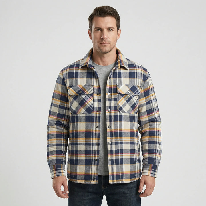 Classic plaid lumberjack jacket for men, a retro-style casual outerwear for daily winter wear.
