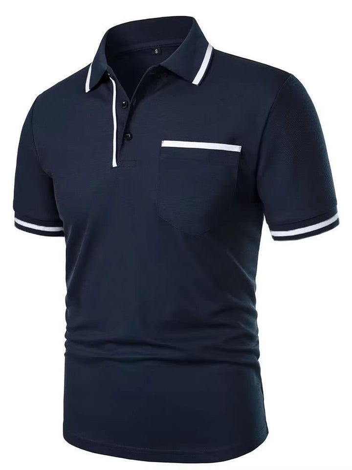 Classic men's short sleeve polo shirt with chest pocket, a staple for versatile men's everyday style.