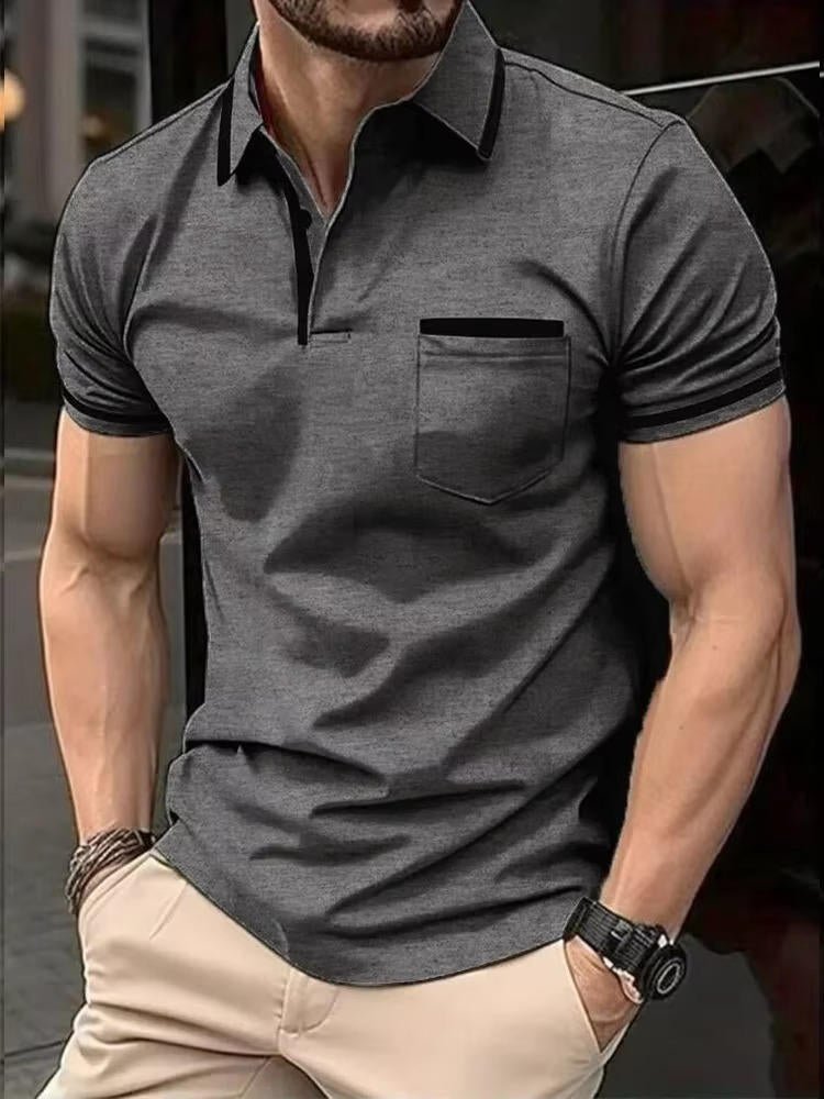 Summer-ready men's short sleeve polo with chest pocket, a perfect casual top for warm weather.