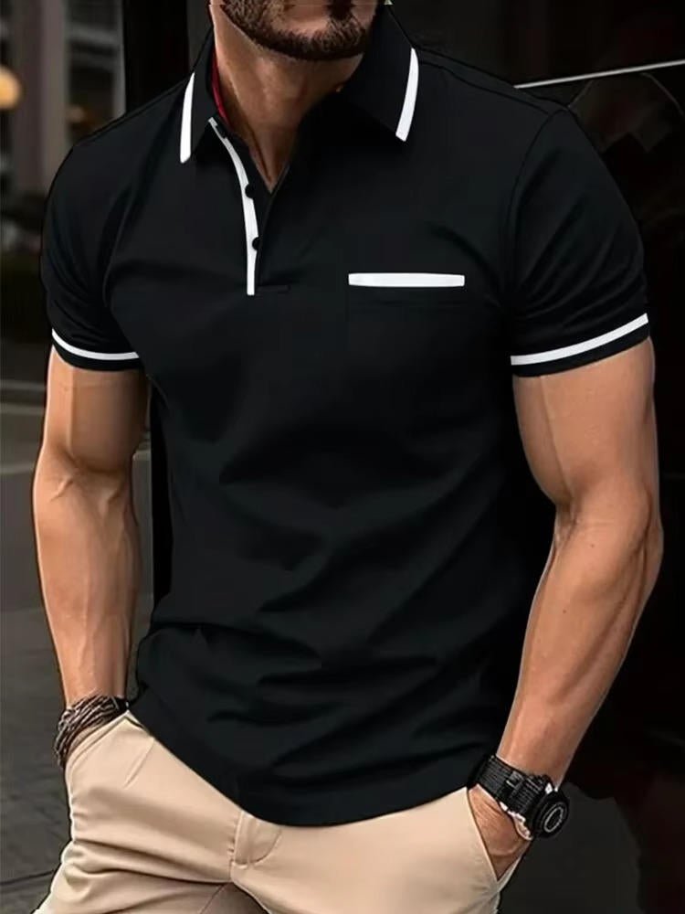 Versatile men's classic short sleeve polo shirt with chest pocket, ideal for work wear or casual outings.
