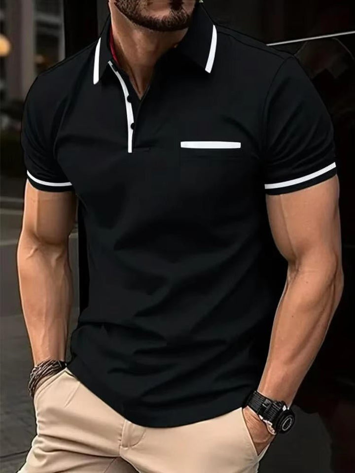 Versatile men's classic short sleeve polo shirt with chest pocket, ideal for work wear or casual outings.