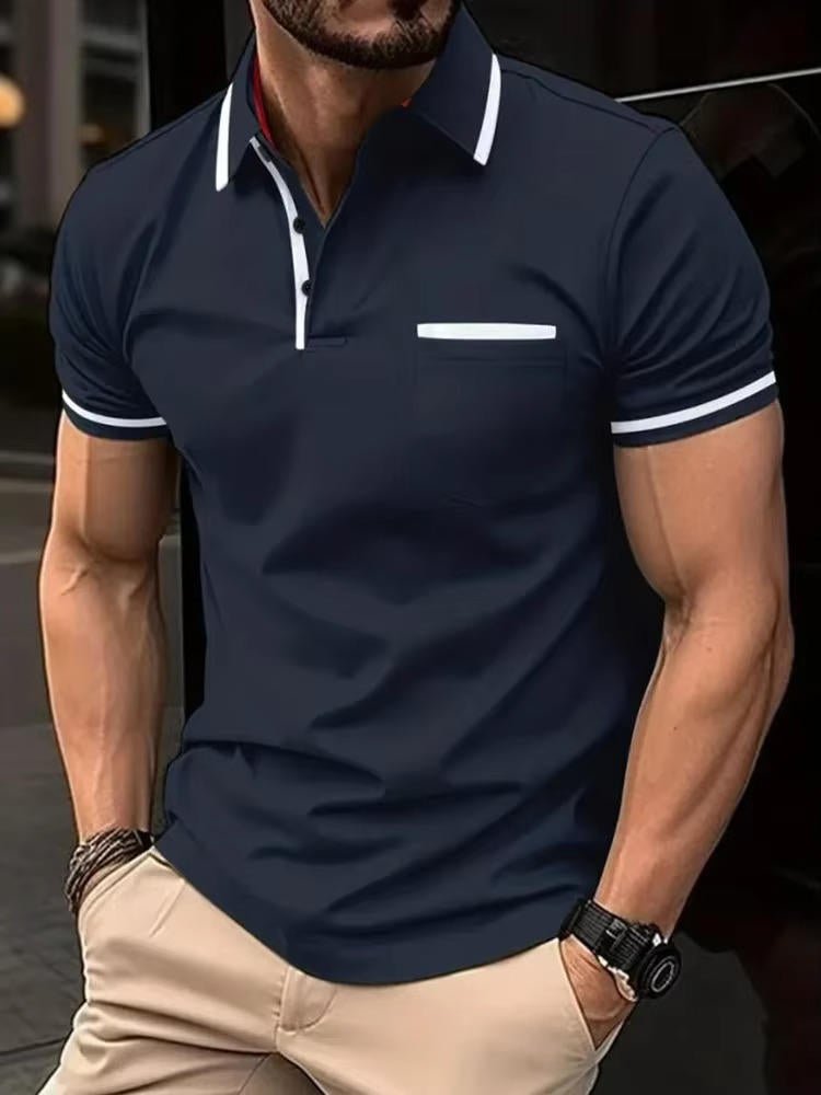 Stylish men's classic short sleeve polo with chest pocket, a timeless piece for men's fashion.