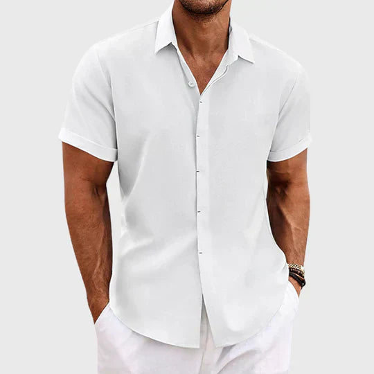Everyday men's short sleeve shirt, classic style for summer fashion & warm weather.