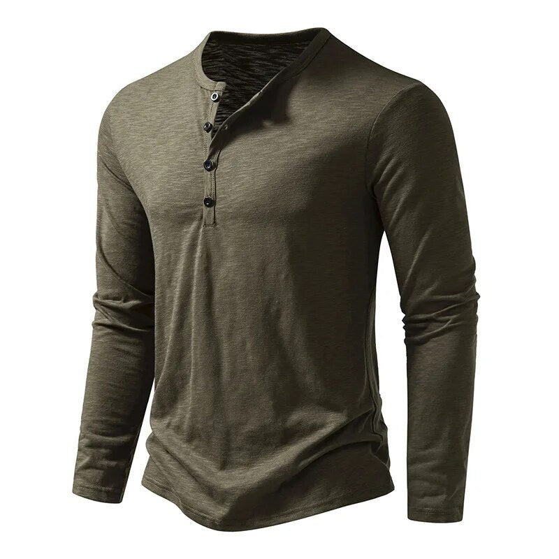 Classic men's slim fit henley shirt, long sleeve, offering a modern & stylish casual look.
