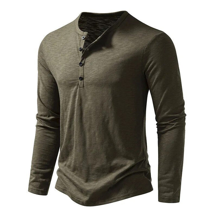 Classic men's slim fit henley shirt, long sleeve, offering a modern & stylish casual look.